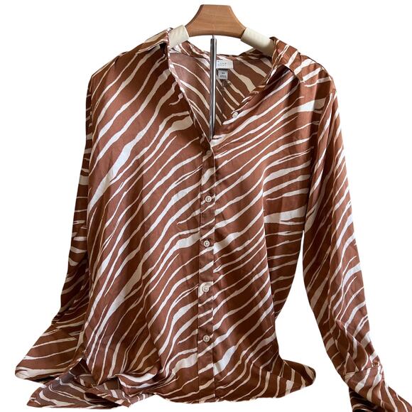 A New Day Women's Brown Zebra Print Satin Button Down Shirt - Size Small - NWT - Picture 1 of 9